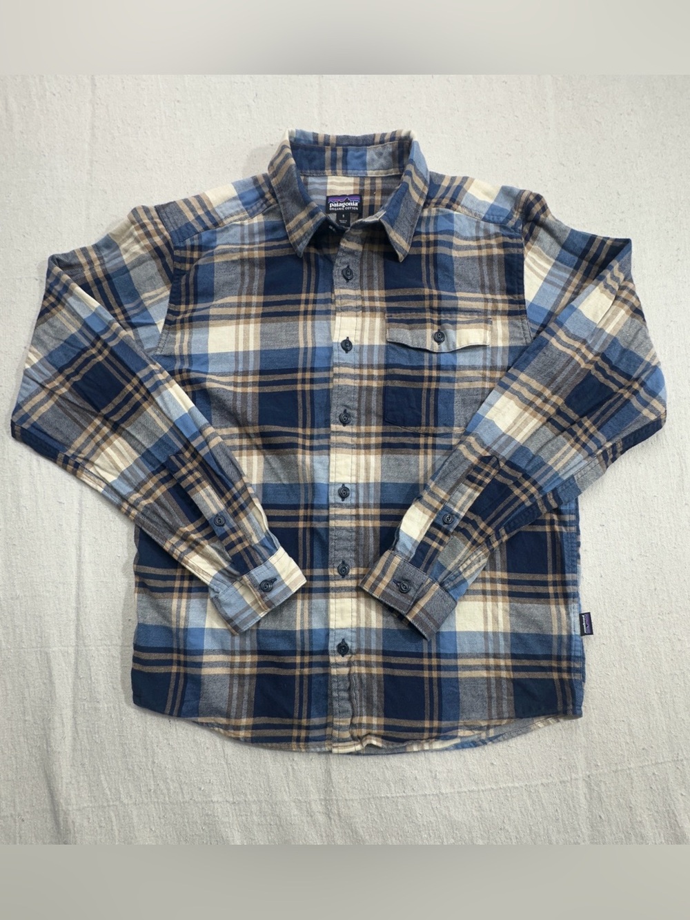 Patagonia Organic Cotton Plaid Flannel Button Up Shirt Men’s Small Blue (x)